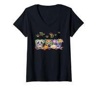 Donna Boxer Dogs Sugar Skulls Zucca di Halloween Maglietta con Collo a V
