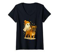 Donna Boxer Halloween Ghost Walking Boxer Dog Maglietta con Collo a V