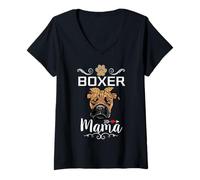 Donna Boxer Mama Funny Dog Mom Puppy Lover Maglietta con Collo a V
