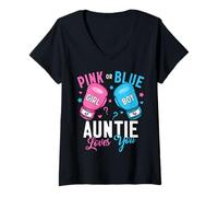 Donna Boxer rosa o blu Auntie Loves You Boxing Gender Reveal Maglietta con Collo a V