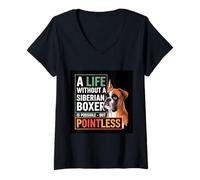 Donna Boxer Siberiano con Una Frase Divertente Maglietta con Collo a V