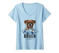 Donna Boxer with Flowers Dog Mom Cute Pet Owner Lover Maglietta con Collo a V