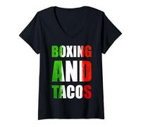 Donna Boxing And Tacos Latinx The Mexican Style Boxing México Maglietta con Collo a V