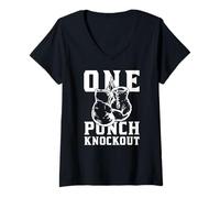 Donna Boxing Punch Knockout King of the Ring Boxing Boxer Gloves Maglietta con Collo a V