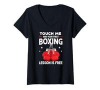Donna Boxing Touch Me And Your First Boxing Lesson is Free Boxing Maglietta con Collo a V