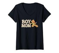 Donna Boy Mom Cute Retro Cartoon Cowboy TPA Maglietta con Collo a V