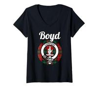 Donna Boyd Clan - Cappotto Scozzese con Nome Scozzese Maglietta con Collo a V