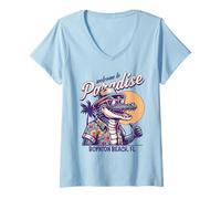 Donna Boynton Beach Florida Paradise Alligator Design in Stile retrò Maglietta con Collo a V