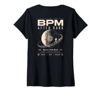 Donna BPM After Dark Beats per Mile Musica da Corsa Notturna Maglietta con Collo a V