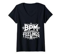 Donna BPM Over Feelings Rave Bass Techno Energy Underground Maglietta con Collo a V