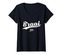 Donna Braai Funny South African Flag BBQ Family Maglietta con Collo a V