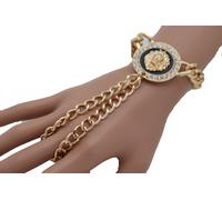 Donna Bracciale Moda Hip Hop Gioielli Metallo Oro Mano Catena Hot Leone Ciondolo