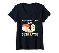 Donna Braccio wrestling ora sushi più tardi palestra bro allenamento Maglietta con Collo a V