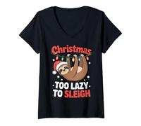 Donna Bradipo Natalizio Too Lazy Sleigh Funny Christmas Maglietta con Collo a V