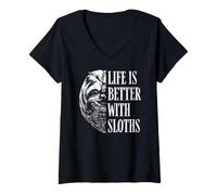 Donna Bradipo Retro Vintage Life Is Better with Sloths Maglietta con Collo a V