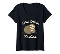 Donna Bradipo Slow Life Bradipo Yoga Etico Vivere Anti-Hustle Maglietta con Collo a V