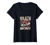 Donna Brain Fuel Just Give Me Nachos Funny Food Citazione Maglietta con Collo a V