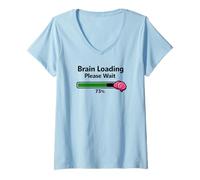Donna Brain Loading Please Wait - Divertente Grafica Umoristica a Batteria scarica Maglietta con Collo a V