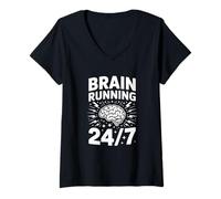 Donna Brain Running ADHD Ansia Mentale Ironia Maglietta con Collo a V