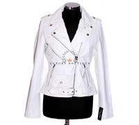 Donna Brando Bianco Nuovo Stile Biker Designer Vero Vacchetta Giacca Alla Moda