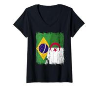 Donna Brasile Algeria Mezza Bandiera Brasile Algerino Patrimonio Maglietta con Collo a V