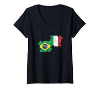 Donna Brasile Italia Bandiera Brasiliano Maglietta con Collo a V