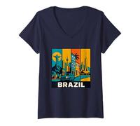 Donna Brasile Retro Game Skyline - Rio San Paolo Salvador Brasilia Maglietta con Collo a V