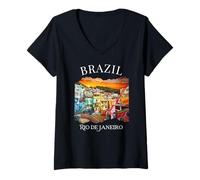 Donna Brasile Souvenir Città di Rio Città Idee per Le Vacanze turistiche Maglietta con Collo a V
