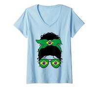 Donna Brasiliano Ragazza Brasile Bandiera Brasiliana Orgoglioso Donna Maglietta con Collo a V