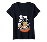 Donna Brat Goals Oktoberfest Divertente Birra Dirndl Maglietta con Collo a V