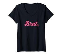 Donna Brat. Pink BDSM Gioco di Ruolo Kink Articolo Regalo Maglietta con Collo a V, Nero, XL