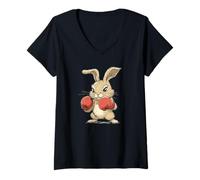 Donna Braun Bunny e guantoni da boxe Costume Maglietta con Collo a V