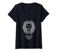 Donna Brave One Inspirational Lion Maglietta con Collo a V