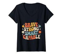 Donna Brave Strong Smart Capable personalità Potenziata - Maglietta con Collo a V