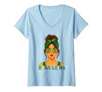 Donna Brazilian Girl Brazil Flag Brazilian Girlfriend Wife Maglietta con Collo a V