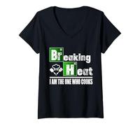 Donna Breaking Heat - Camicia da Cucina Divertente da Chef Maglietta con Collo a V