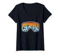 Donna Breckenridge Colorado Maschera da Sci Montagna Snowboard Inverno Maglietta con Collo a V