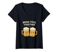 Donna Brew-Tiful Together - Bere Birra Artigianale Pun Maglietta con Collo a V