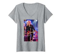 Donna Brian May Chitarrista Queen & Adam Lambert di Dick Barnatt Maglietta con Collo a V