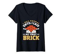Donna Bricklayer Ero normale fino a quando non ho posato il mio primo mattone Maglietta con Collo a V