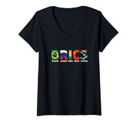 Donna Brics Stati Associazione Brasile Russia India Cina S.Africa Maglietta con Collo a V