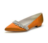 Donna Bridal Flat Punta Strass Scarpe da Sposa Comode Regalo Scarpe Matrimonio Festa 2Cm,Arancia,43 EU
