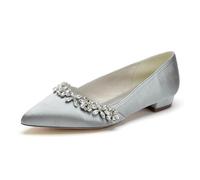 Donna Bridal Flat Punta Strass Scarpe da Sposa Comode Regalo Scarpe Matrimonio Festa 2Cm,Argento,43 EU
