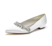 Donna Bridal Flat Punta Strass Scarpe da Sposa Comode Regalo Scarpe Matrimonio Festa 2Cm,Bianca,43 EU