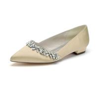 Donna Bridal Flat Punta Strass Scarpe da Sposa Comode Regalo Scarpe Matrimonio Festa 2Cm,Champagne,43 EU