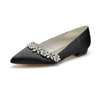 Donna Bridal Flat Punta Strass Scarpe da Sposa Comode Regalo Scarpe Matrimonio Festa 2Cm,Nero,43 EU