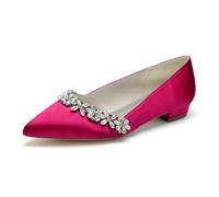 Donna Bridal Flat Punta Strass Scarpe da Sposa Comode Regalo Scarpe Matrimonio Festa 2Cm,Rose Red,43 EU