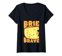 Donna Brie Brave, Simpatico Gioco di Parole al Formaggio, Design da buongustaio Maglietta con Collo a V