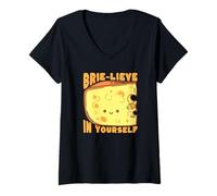 Donna Brie Lieve in Yourself Formaggio Pun Motivazionale Detto Maglietta con Collo a V