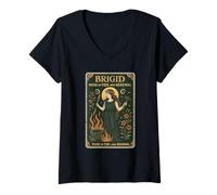Donna Brigida Musa del Fuoco e Rinnovamento Celtico Stile Art Nouveau Maglietta con Collo a V